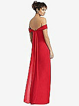Rear View Thumbnail - Parisian Red Draped Off-the-Shoulder Maxi Dress with Shirred Streamer