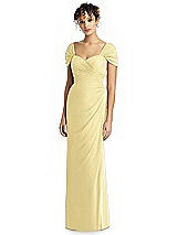 Alt View 1 Thumbnail - Pale Yellow Draped Off-the-Shoulder Maxi Dress with Shirred Streamer
