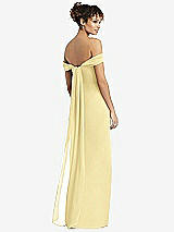 Rear View Thumbnail - Pale Yellow Draped Off-the-Shoulder Maxi Dress with Shirred Streamer
