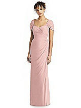 Alt View 1 Thumbnail - Rose - PANTONE Rose Quartz Draped Off-the-Shoulder Maxi Dress with Shirred Streamer