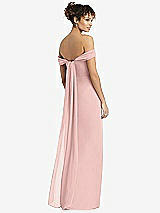 Rear View Thumbnail - Rose - PANTONE Rose Quartz Draped Off-the-Shoulder Maxi Dress with Shirred Streamer
