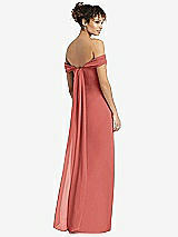 Rear View Thumbnail - Coral Pink Draped Off-the-Shoulder Maxi Dress with Shirred Streamer