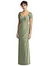 Alt View 1 Thumbnail - Sage Draped Off-the-Shoulder Maxi Dress with Shirred Streamer