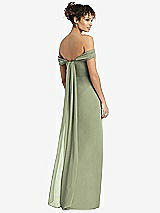 Rear View Thumbnail - Sage Draped Off-the-Shoulder Maxi Dress with Shirred Streamer