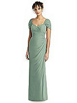 Alt View 1 Thumbnail - Seagrass Draped Off-the-Shoulder Maxi Dress with Shirred Streamer