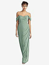 Front View Thumbnail - Seagrass Draped Off-the-Shoulder Maxi Dress with Shirred Streamer