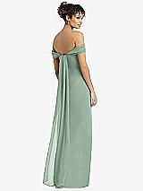 Rear View Thumbnail - Seagrass Draped Off-the-Shoulder Maxi Dress with Shirred Streamer
