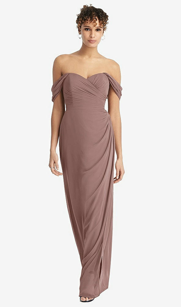 Front View - Sienna Draped Off-the-Shoulder Maxi Dress with Shirred Streamer