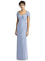Alt View 1 Thumbnail - Sky Blue Draped Off-the-Shoulder Maxi Dress with Shirred Streamer
