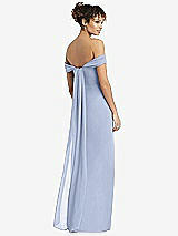 Rear View Thumbnail - Sky Blue Draped Off-the-Shoulder Maxi Dress with Shirred Streamer