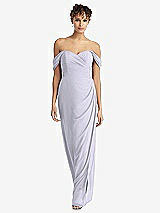 Front View Thumbnail - Silver Dove Draped Off-the-Shoulder Maxi Dress with Shirred Streamer
