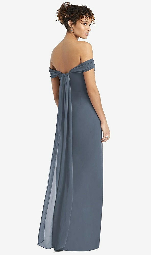 Back View - Silverstone Draped Off-the-Shoulder Maxi Dress with Shirred Streamer