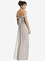 Rear View Thumbnail - Taupe Draped Off-the-Shoulder Maxi Dress with Shirred Streamer