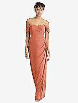 Front View Thumbnail - Terracotta Copper Draped Off-the-Shoulder Maxi Dress with Shirred Streamer