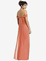 Rear View Thumbnail - Terracotta Copper Draped Off-the-Shoulder Maxi Dress with Shirred Streamer