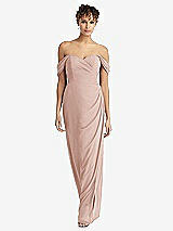 Front View Thumbnail - Toasted Sugar Draped Off-the-Shoulder Maxi Dress with Shirred Streamer