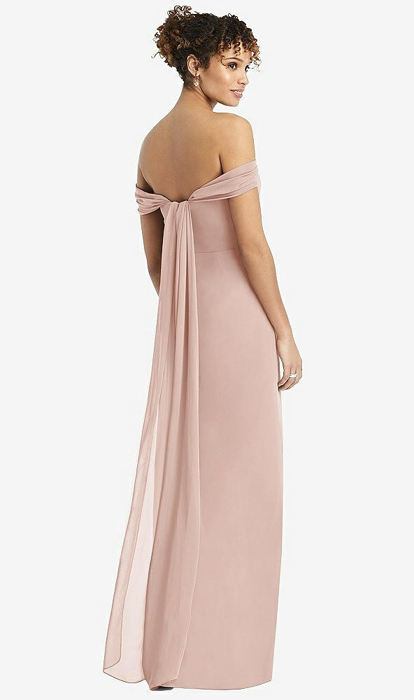 Back View - Toasted Sugar Draped Off-the-Shoulder Maxi Dress with Shirred Streamer