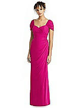 Alt View 1 Thumbnail - Think Pink Draped Off-the-Shoulder Maxi Dress with Shirred Streamer