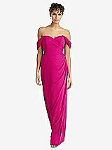 Front View Thumbnail - Think Pink Draped Off-the-Shoulder Maxi Dress with Shirred Streamer