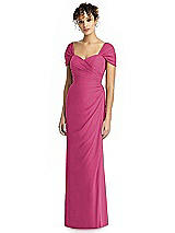 Alt View 1 Thumbnail - Tea Rose Draped Off-the-Shoulder Maxi Dress with Shirred Streamer