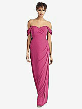Front View Thumbnail - Tea Rose Draped Off-the-Shoulder Maxi Dress with Shirred Streamer
