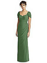 Alt View 1 Thumbnail - Vineyard Green Draped Off-the-Shoulder Maxi Dress with Shirred Streamer