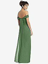 Rear View Thumbnail - Vineyard Green Draped Off-the-Shoulder Maxi Dress with Shirred Streamer