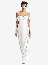 Front View Thumbnail - White Draped Off-the-Shoulder Maxi Dress with Shirred Streamer