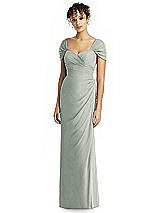 Alt View 1 Thumbnail - Willow Green Draped Off-the-Shoulder Maxi Dress with Shirred Streamer