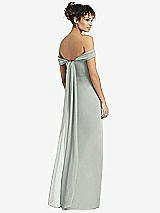 Rear View Thumbnail - Willow Green Draped Off-the-Shoulder Maxi Dress with Shirred Streamer