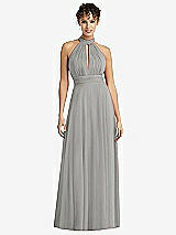 Front View Thumbnail - Chelsea Gray High-Neck Open-Back Shirred Halter Maxi Dress