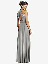 Rear View Thumbnail - Chelsea Gray High-Neck Open-Back Shirred Halter Maxi Dress