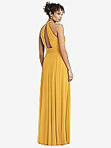 Rear View Thumbnail - NYC Yellow High-Neck Open-Back Shirred Halter Maxi Dress