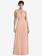 Front View Thumbnail - Pale Peach High-Neck Open-Back Shirred Halter Maxi Dress