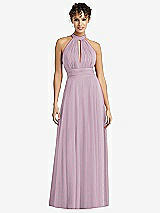 Front View Thumbnail - Suede Rose High-Neck Open-Back Shirred Halter Maxi Dress