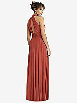 Rear View Thumbnail - Amber Sunset High-Neck Open-Back Shirred Halter Maxi Dress