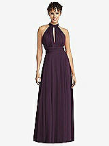Front View Thumbnail - Aubergine High-Neck Open-Back Shirred Halter Maxi Dress