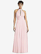 Front View Thumbnail - Ballet Pink High-Neck Open-Back Shirred Halter Maxi Dress