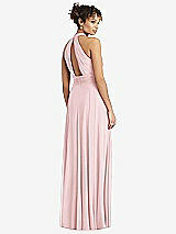 Rear View Thumbnail - Ballet Pink High-Neck Open-Back Shirred Halter Maxi Dress