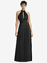 Front View Thumbnail - Black High-Neck Open-Back Shirred Halter Maxi Dress