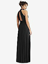 Rear View Thumbnail - Black High-Neck Open-Back Shirred Halter Maxi Dress