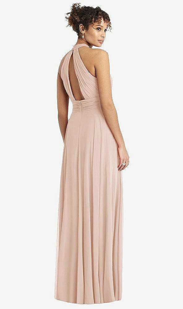 Back View - Cameo High-Neck Open-Back Shirred Halter Maxi Dress