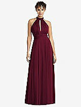 Front View Thumbnail - Cabernet High-Neck Open-Back Shirred Halter Maxi Dress