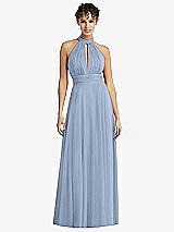 Front View Thumbnail - Cloudy High-Neck Open-Back Shirred Halter Maxi Dress