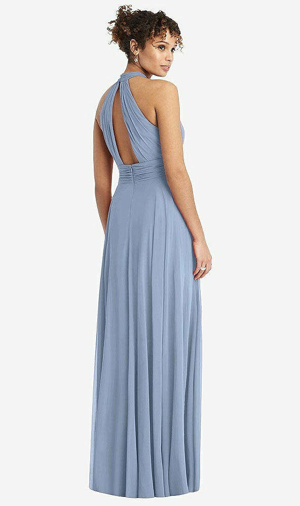 Back View - Cloudy High-Neck Open-Back Shirred Halter Maxi Dress
