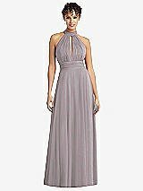 Front View Thumbnail - Cashmere Gray High-Neck Open-Back Shirred Halter Maxi Dress