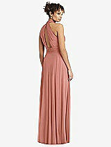 Rear View Thumbnail - Desert Rose High-Neck Open-Back Shirred Halter Maxi Dress