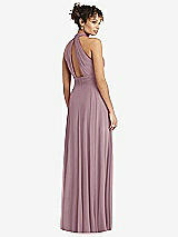 Rear View Thumbnail - Dusty Rose High-Neck Open-Back Shirred Halter Maxi Dress