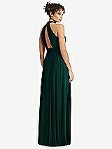 Rear View Thumbnail - Evergreen High-Neck Open-Back Shirred Halter Maxi Dress