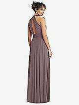 Rear View Thumbnail - French Truffle High-Neck Open-Back Shirred Halter Maxi Dress